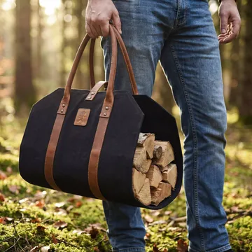 Solstickan kosz na drewno canvas - Czarny - Solstickan Design