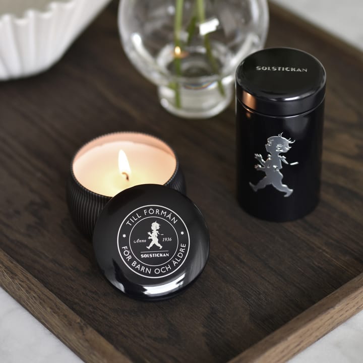 Solstickan pudełko prezentowe świeczki zapachowe + tuba zapałek - Czarny świecznik zapachowy z cedru - Solstickan Design