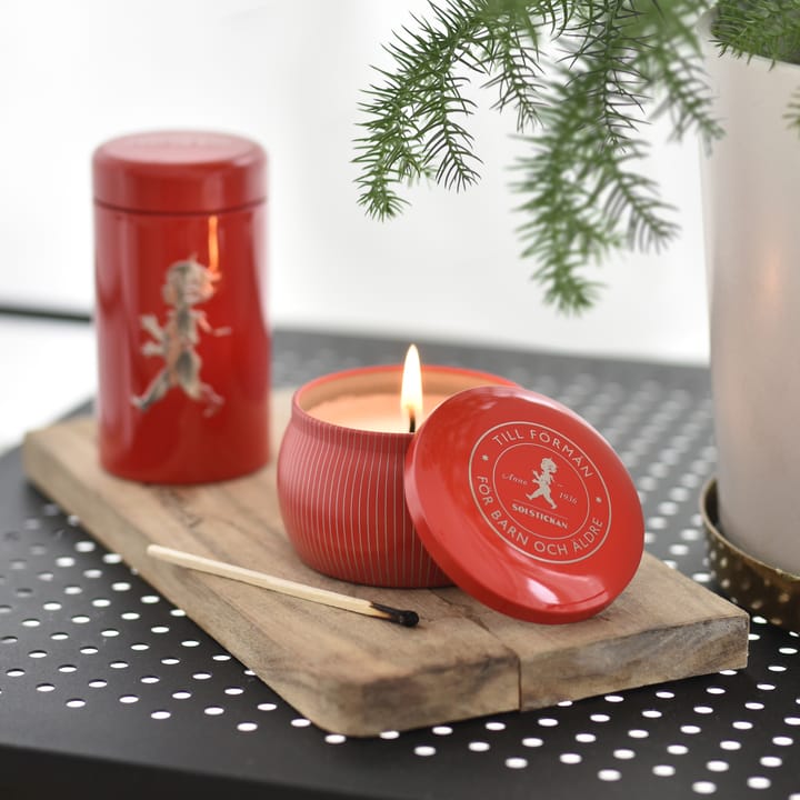 Solstickan pudełko prezentowe świeczki zapachowe + tuba zapałek - Czerwona świeca zapachowa cynamon i pomarańcza - Solstickan Design