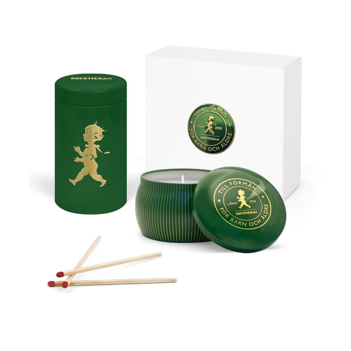 Solstickan pudełko prezentowe świeczki zapachowe + tuba zapałek - Zielona świeca zapachowa las sosnowy - Solstickan Design