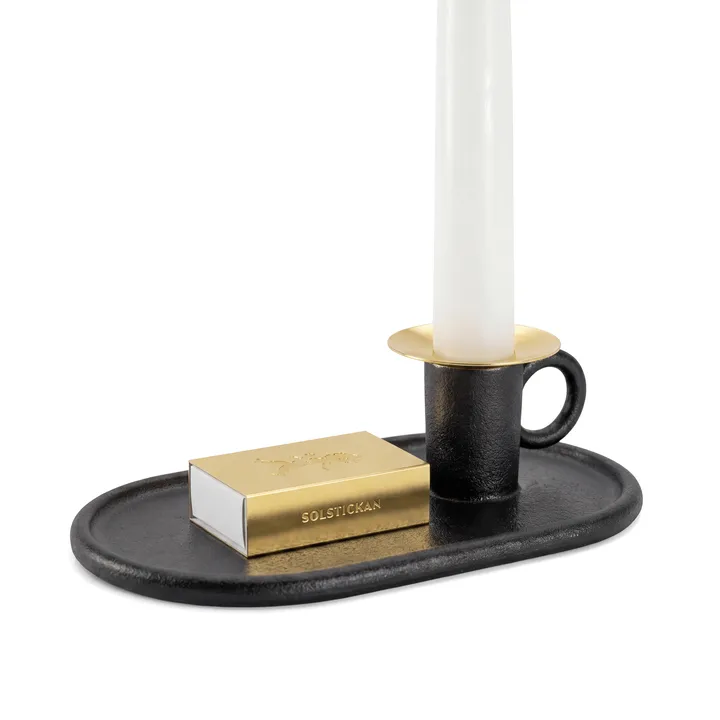 Świecznik kominkowy z etui na zapałki - Czarny - Solstickan Design