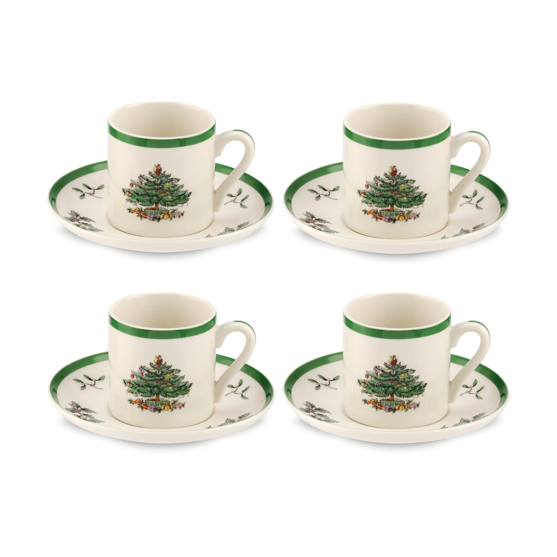 Christmas Tree filiżanka do espresso z talerzykiem 90 ml, zestaw 4 sztuki, White-green-red Spode
