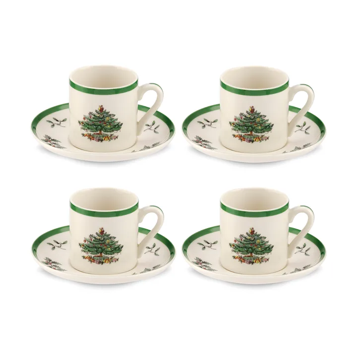 Christmas Tree filiżanka do espresso z talerzykiem 90 ml, zestaw 4 sztuki - White-green-red - Spode