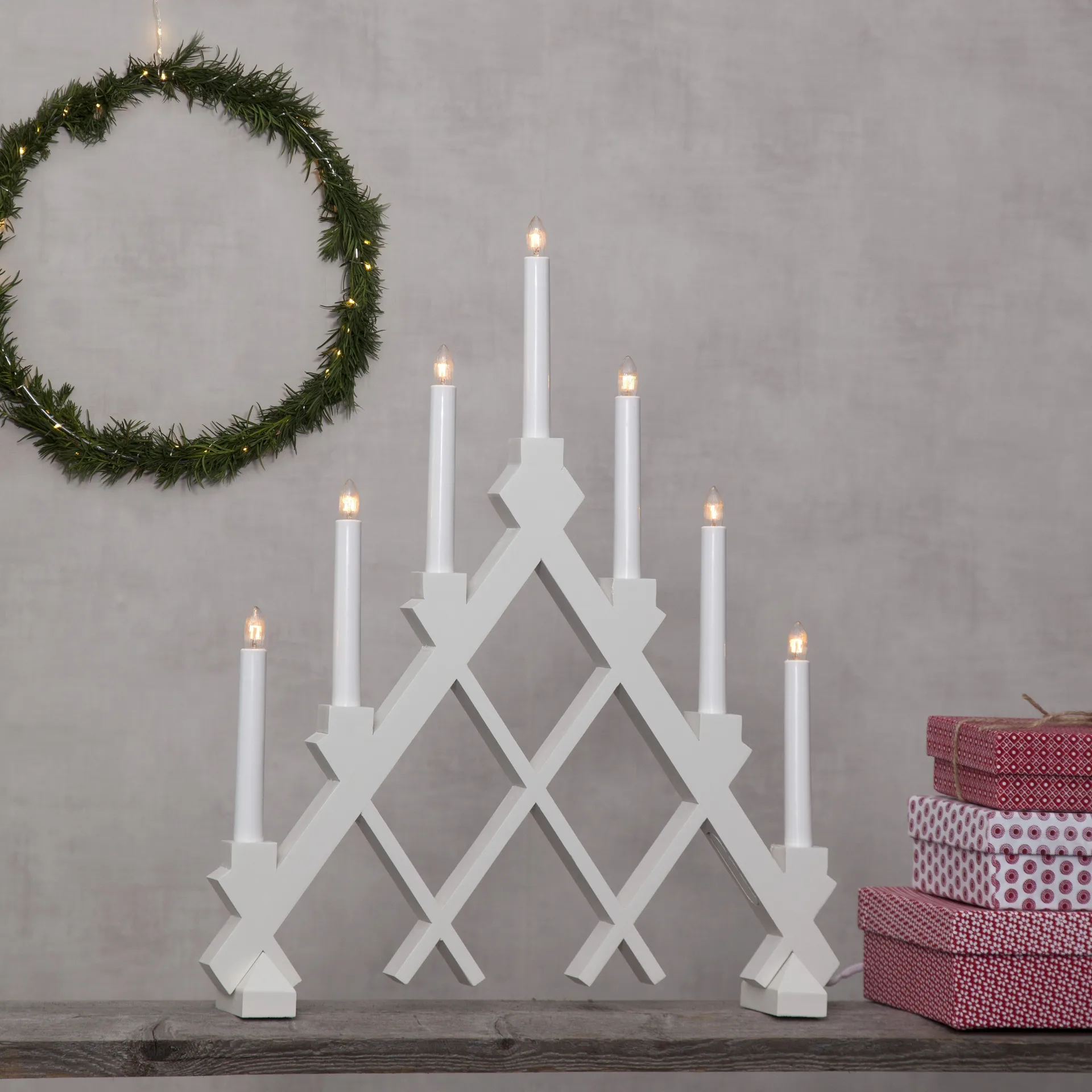 Rut 7 świecznik drewniany 43 cm, Biały Star Trading