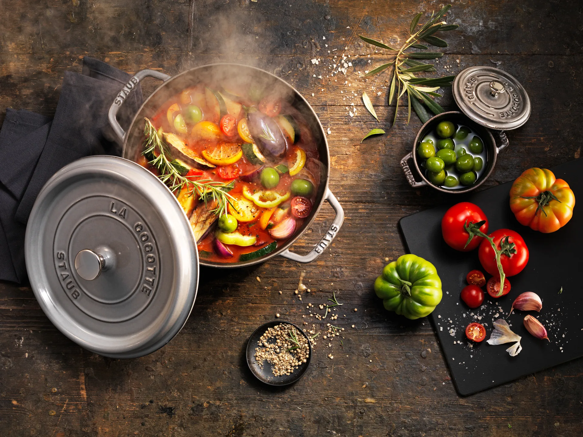 Staub okrągły garnek żeliwny La Cocotte 12,6 L, Grafitowy szary STAUB