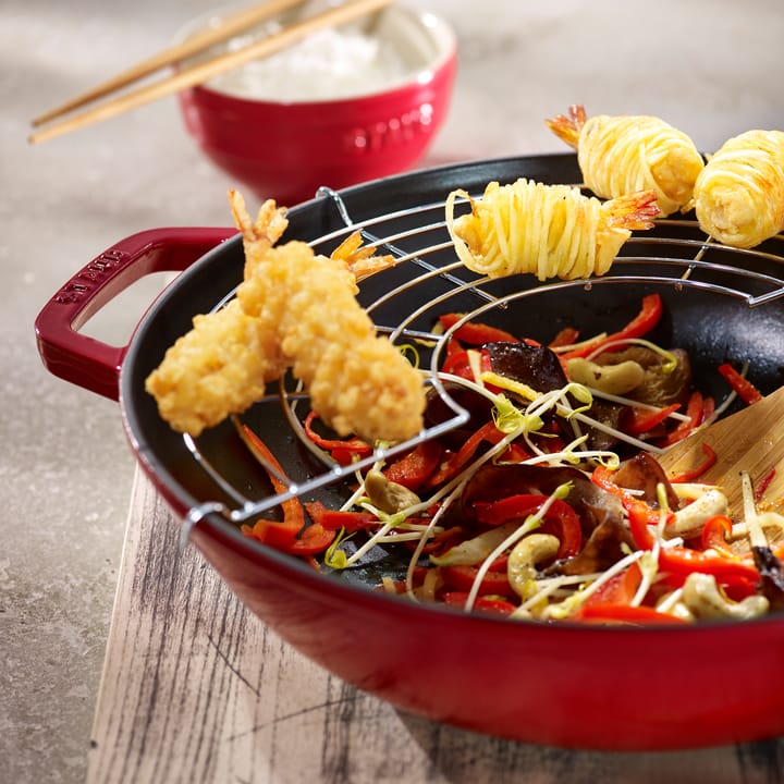 Wok ze szklaną pokrywą Ø37 cm 5,7 L - Czerwony - STAUB