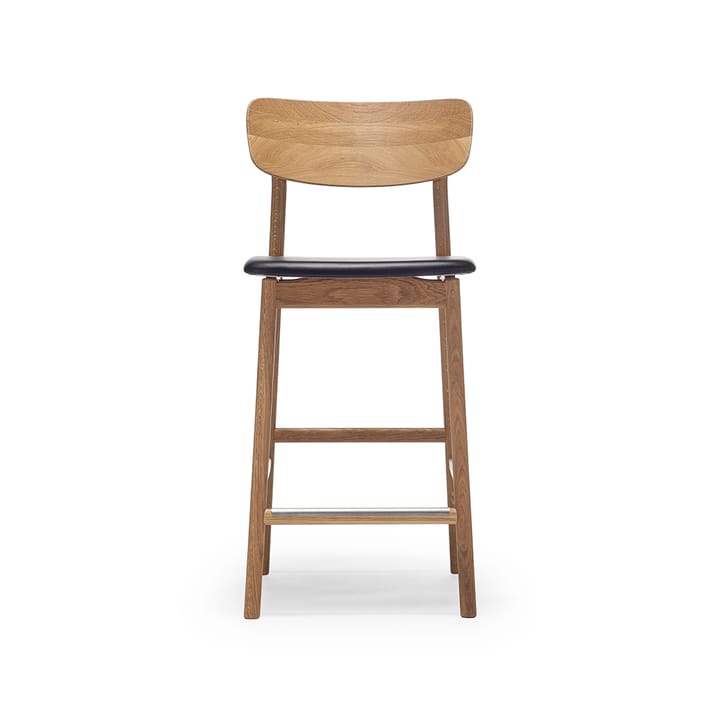Prima Vista krzesło barowe - skóra elmo czarna, podstawa dąb naturalny olejowany - Stolab