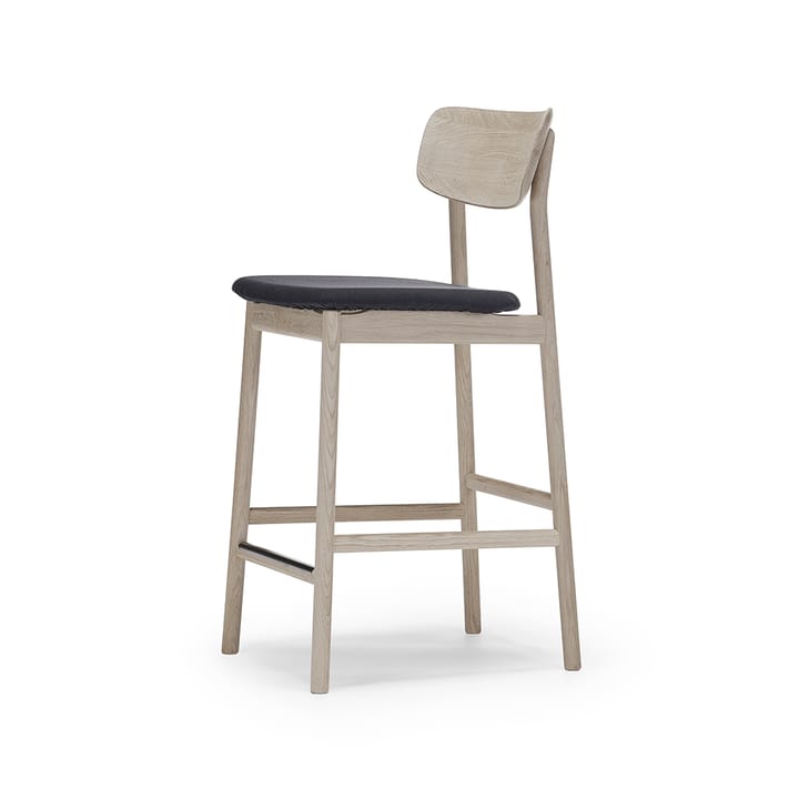 Prima Vista krzesło barowe - tkanina blues 9833 czarny, podstawa z białego olejowanego dębu - Stolab