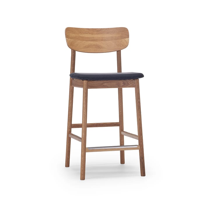 Prima Vista krzesło barowe - tkanina blues 9833 podstawa z czarnego, naturalnie olejowanego dębu - Stolab
