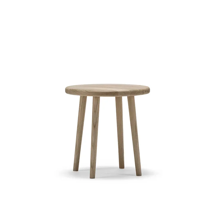 Taboret okrągły Miss Button - Dąb olejowany na biało, niski, Ø44x45 cm - Stolab