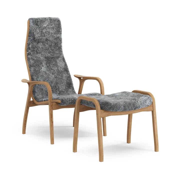 Fotel i podnóżek Lamino dąb olejowany/skóra owcza - Scandinavian Grey (szary) - Swedese