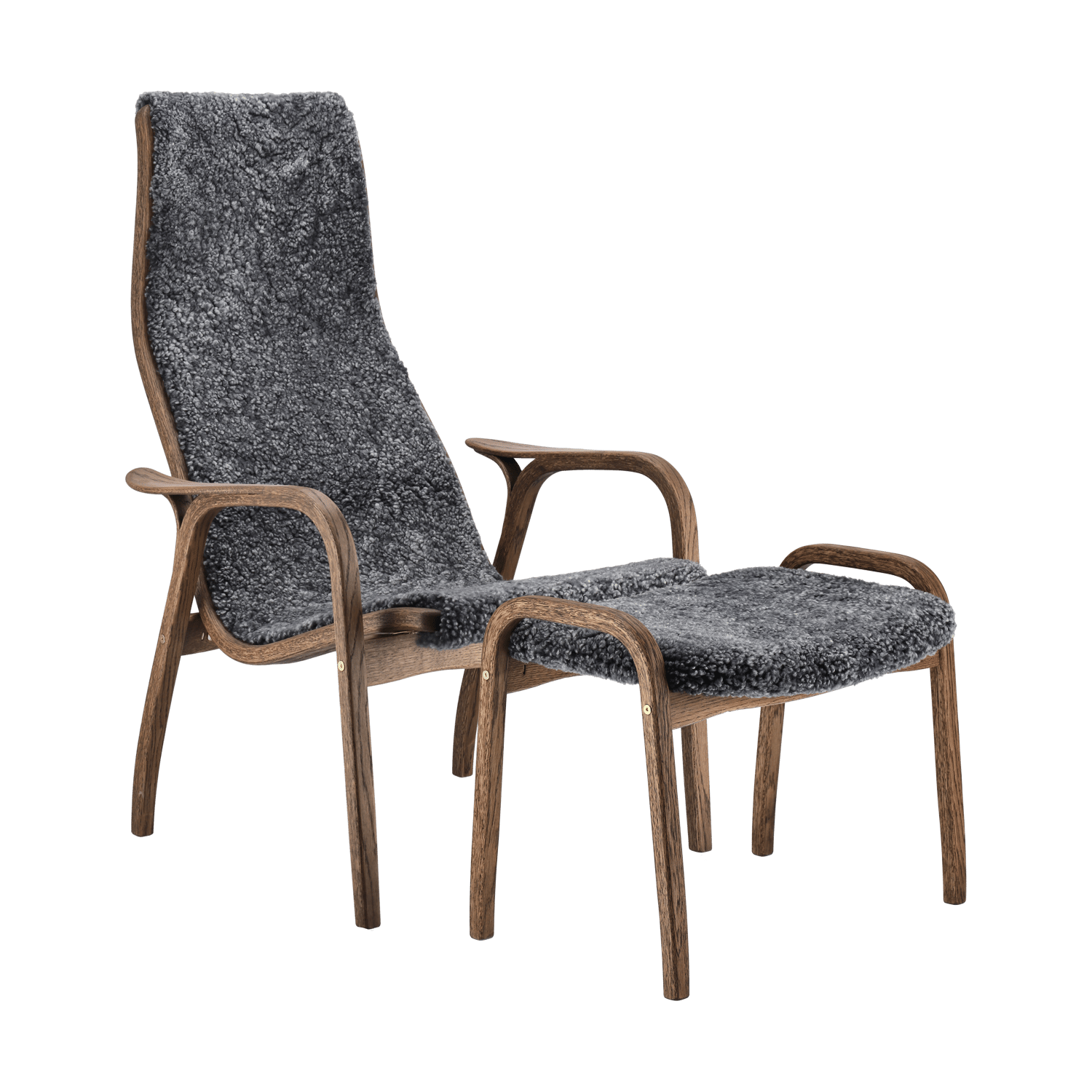 Swedese Fotel i podnóżek Lamino dąb/owcza skóra Special Edition Rubio Monocoat Chocolate-Charcoal