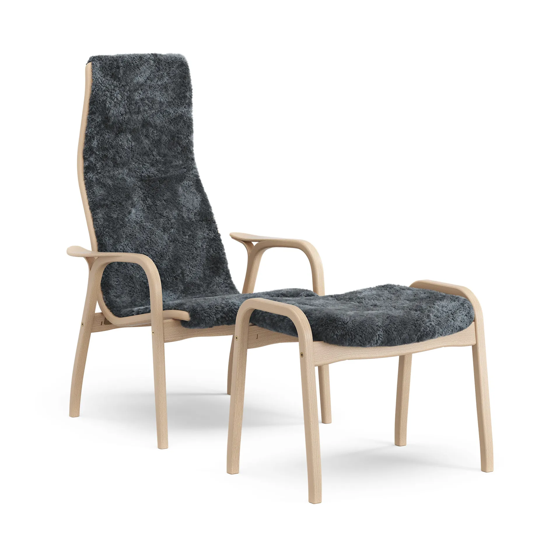 Fotel i podnóżek Lamino, lakierowany buk /skóra owcza, Charcoal (ciemnoszary) Swedese