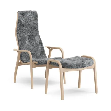 Fotel i podnóżek Lamino, lakierowany buk /skóra owcza - Scandinavian Grey (szary) - Swedese