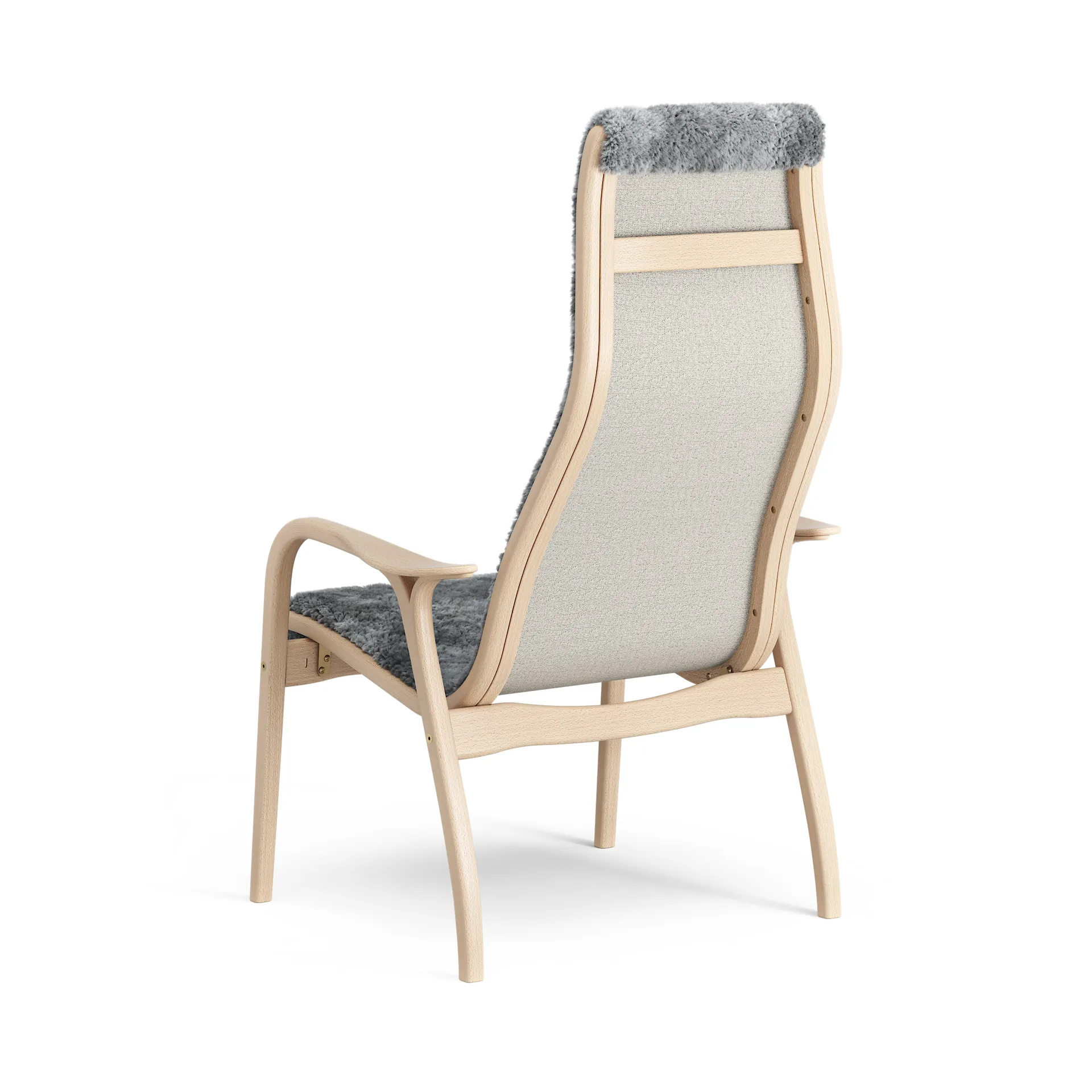 Fotel Lamino, lakierowany buk / owcza skóra, Scandinavian Grey (szary) Swedese