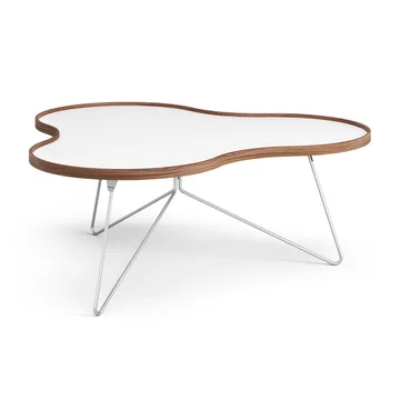 Stolik Flower 107x114 cm - H45cm-biały-brzeg w kolorze orzecha włoskiego-chromowany - Swedese