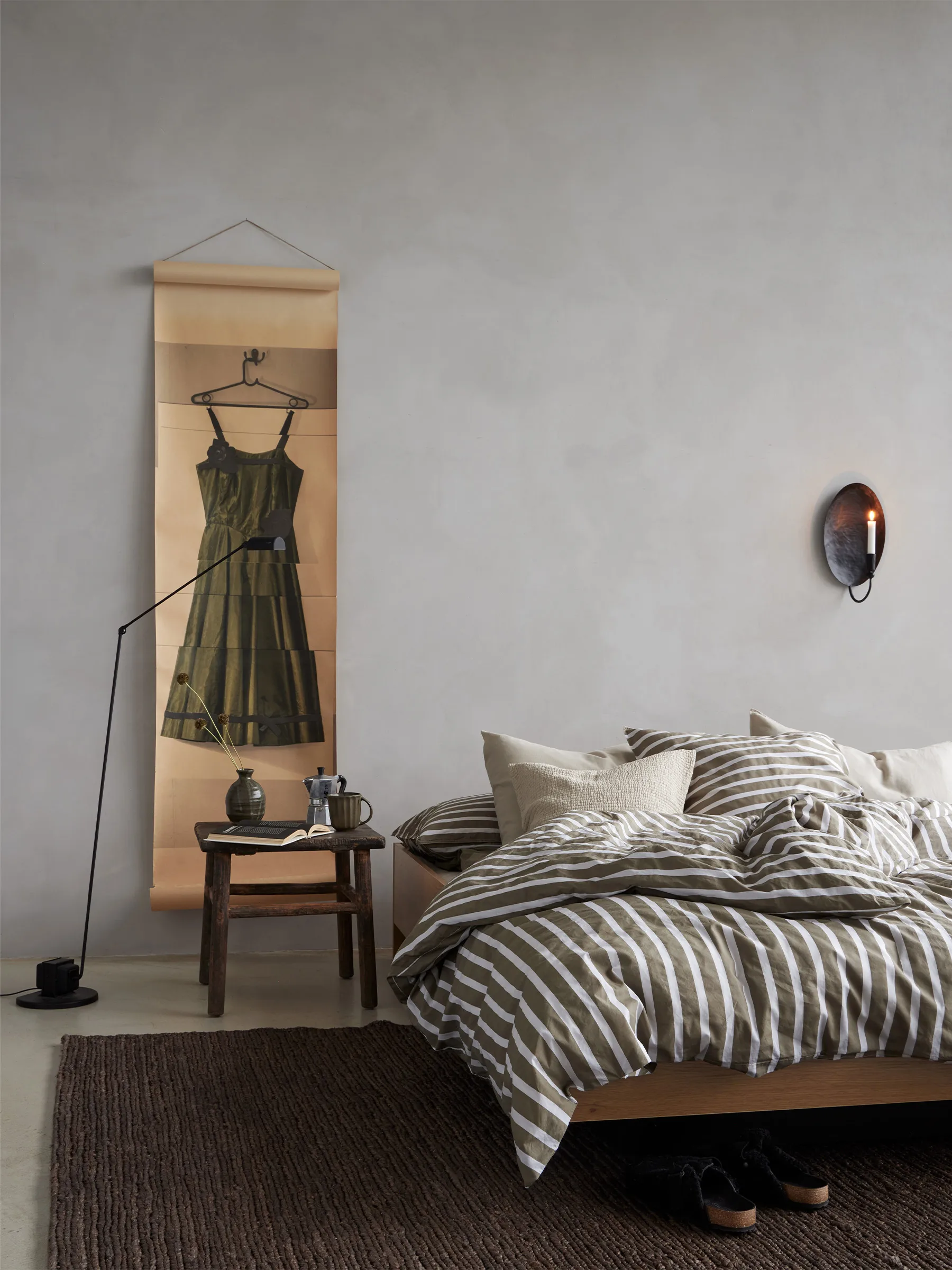 Pościel bawełniana w paski Tell Me More
, Olive, 240x220 cm Tell Me More