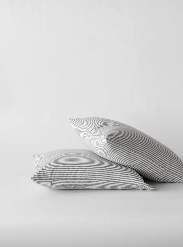 Poszewka na poduszkę Stonewashed linen 50x60 cm, 2-pak - Grey-white - Tell Me More