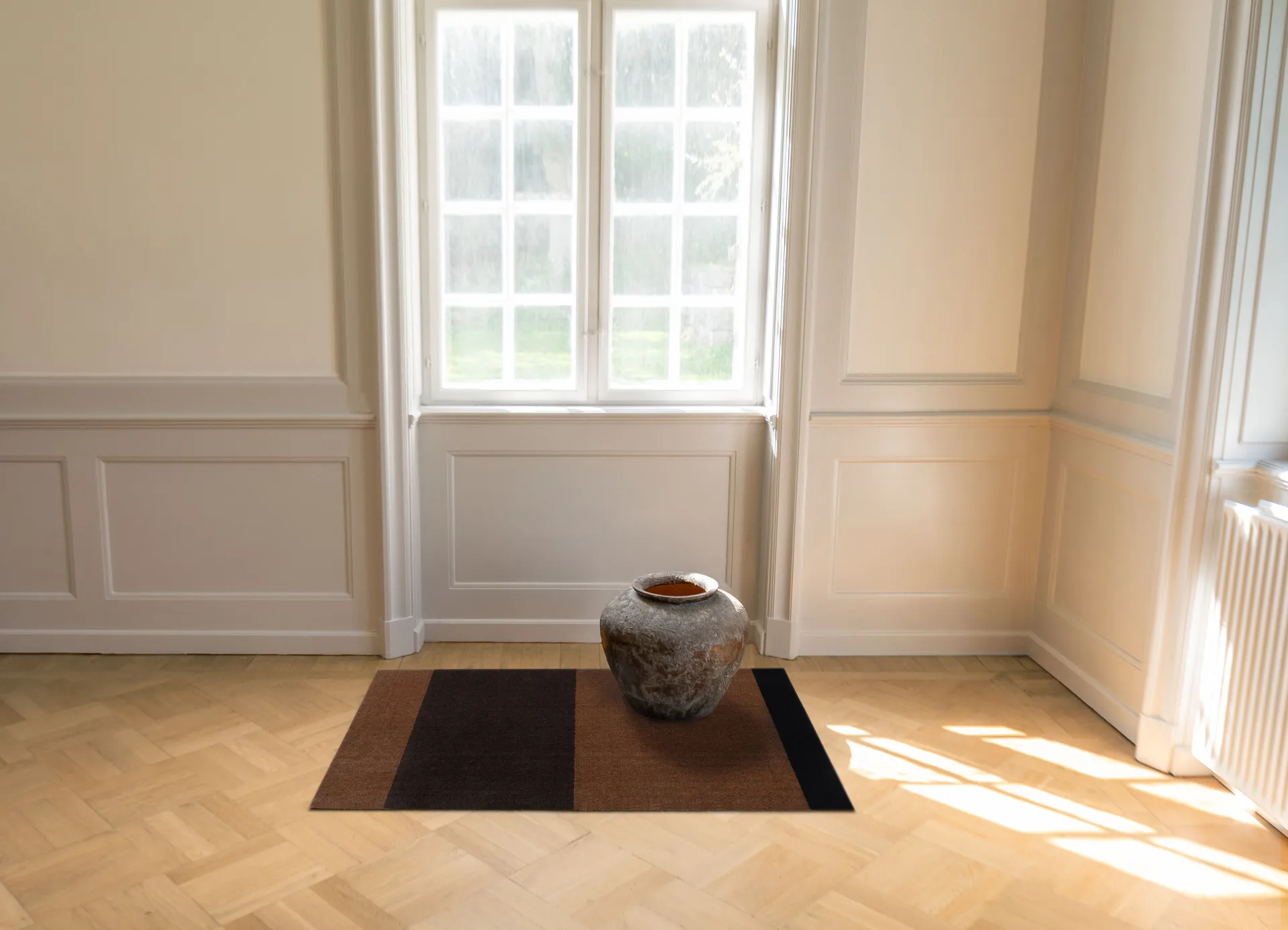 Chodnik Stripes pasy poziome, Cognac-dark brown-black, 90x130 cm tica copenhagen