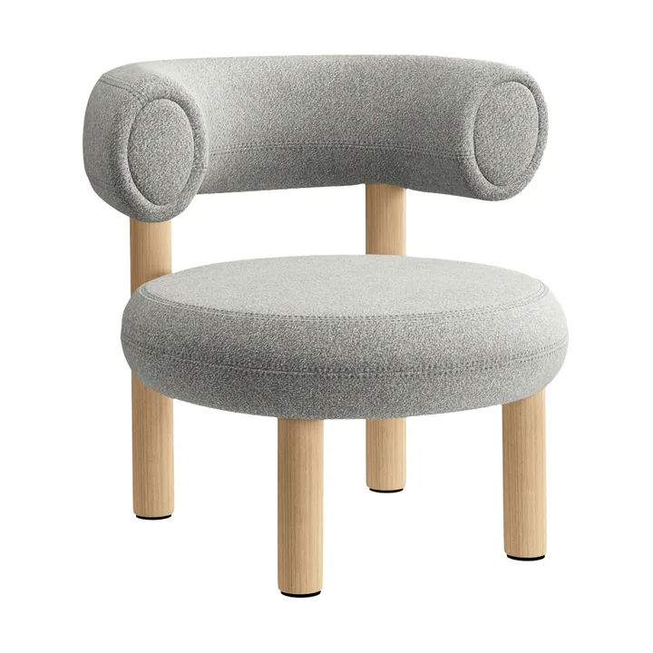Fotel lounge Fat - Szczotkowane naturalne drewno i naturalna alpaka bouclé - Tom Dixon