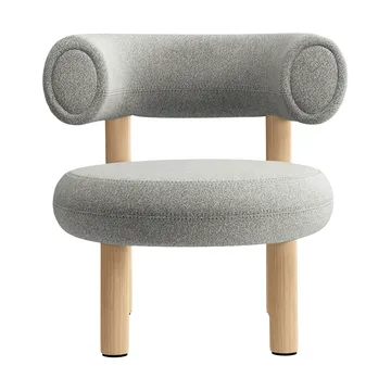 Fotel lounge Fat - Szczotkowane naturalne drewno i naturalna alpaka bouclé - Tom Dixon