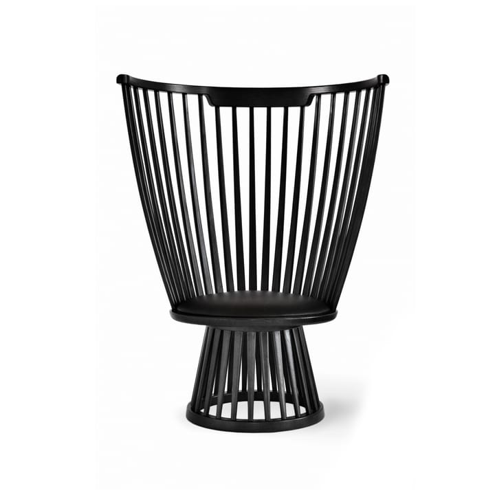 Fotel z tapicerowanym siedziskiem Fan, Czarny jesion-czarna skóra Tom Dixon