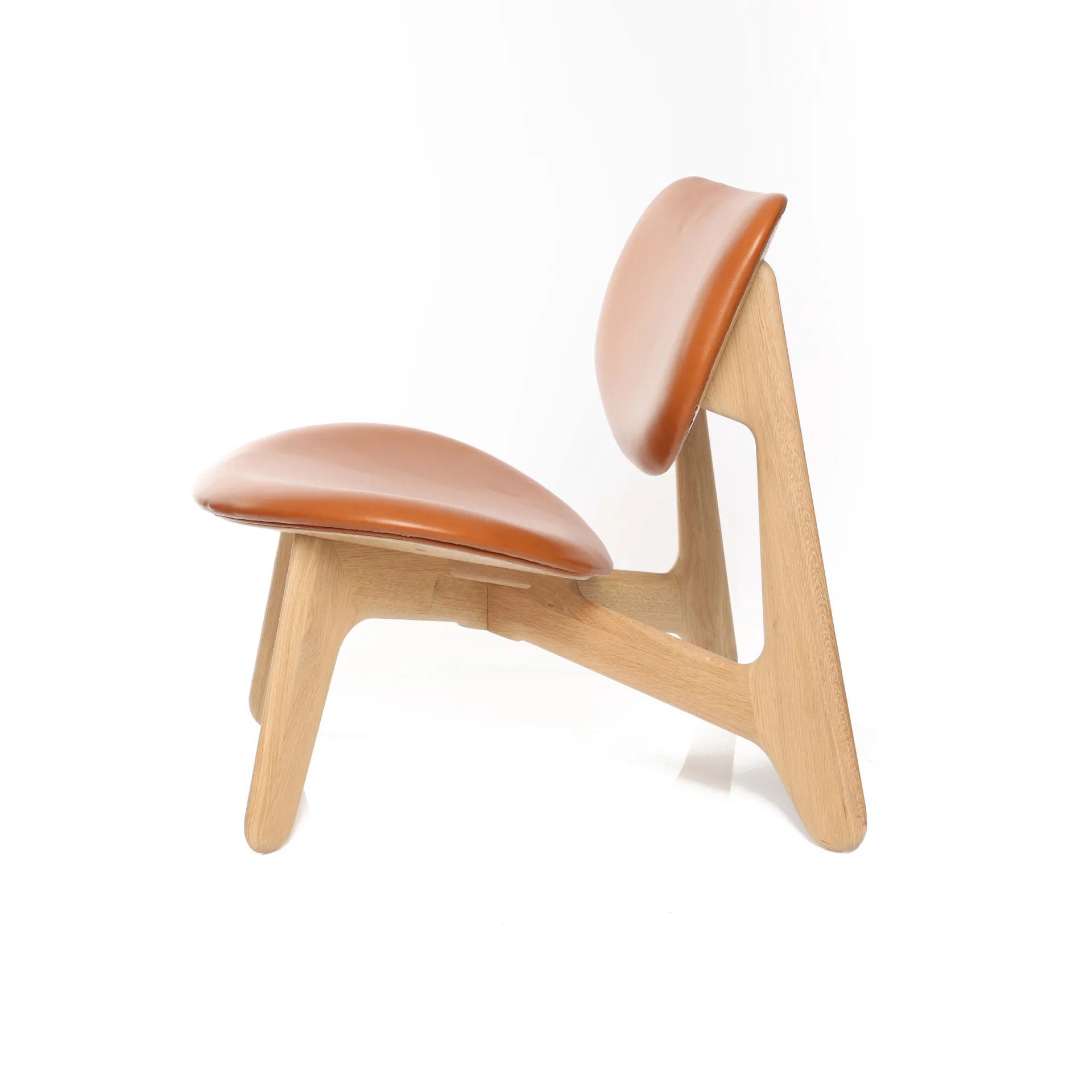 Krzesło lounge tapicerowane siedzisko Slab, Naturalny dąb-skóra koniakowa Tom Dixon