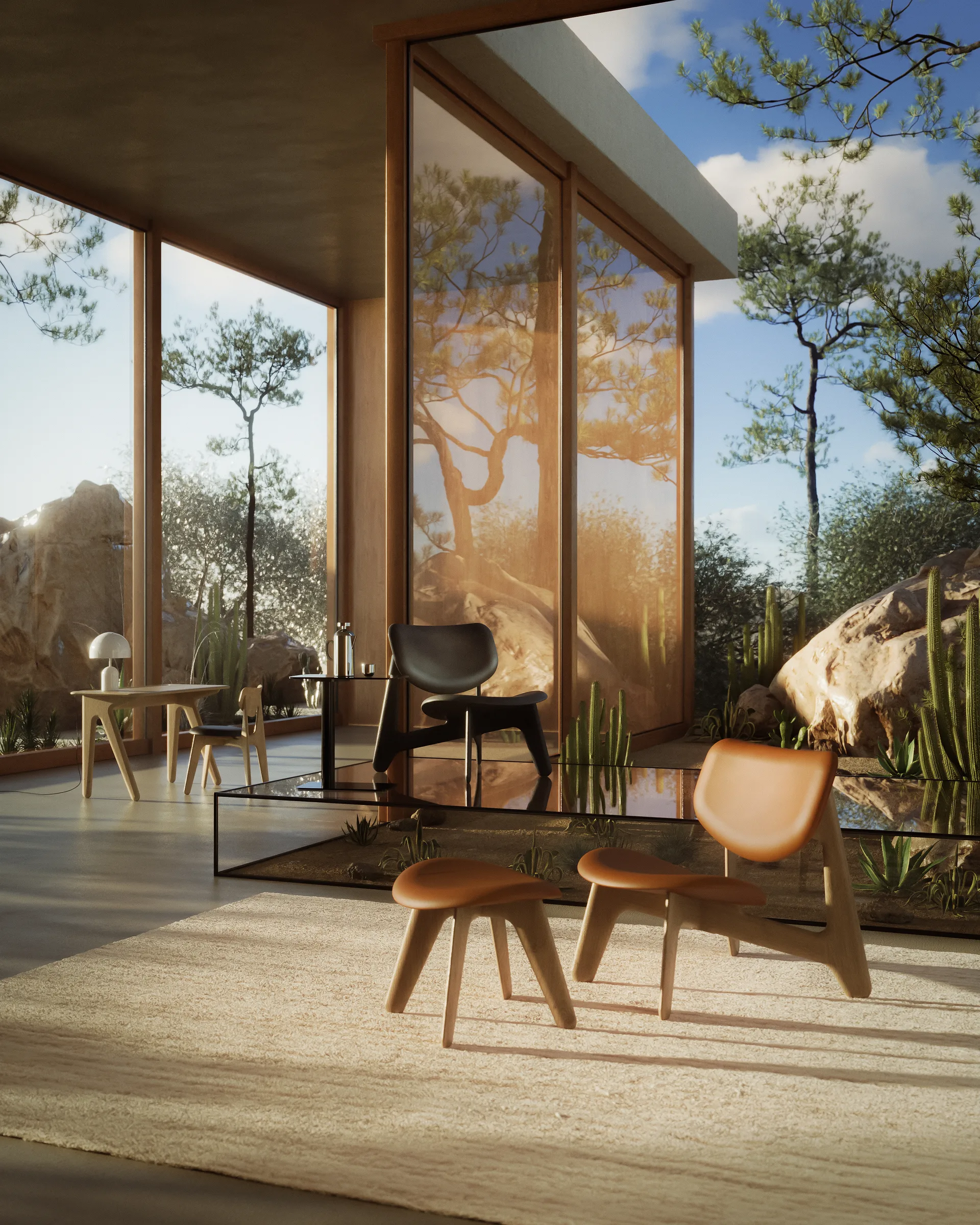 Krzesło lounge tapicerowane siedzisko Slab, Naturalny dąb-skóra koniakowa Tom Dixon