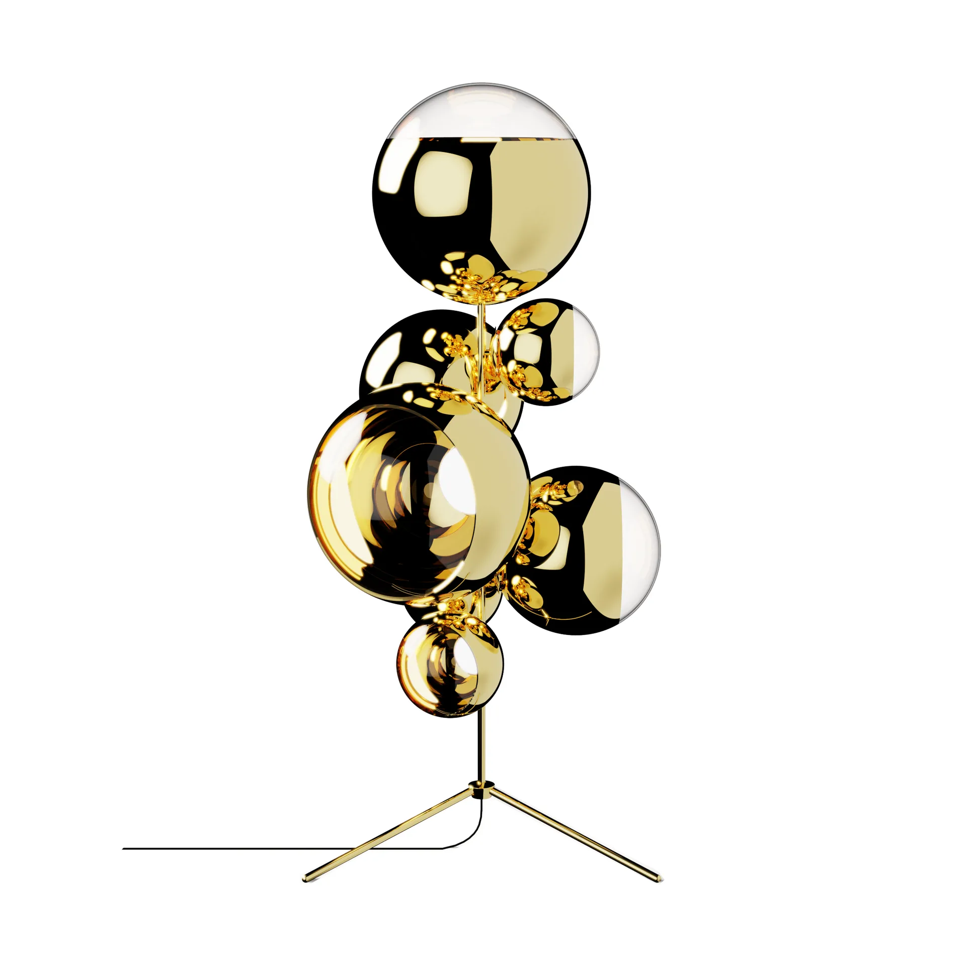 Lampa podłogowa Mirror Ball Chandelier LED 181 cm, Złoty Tom Dixon