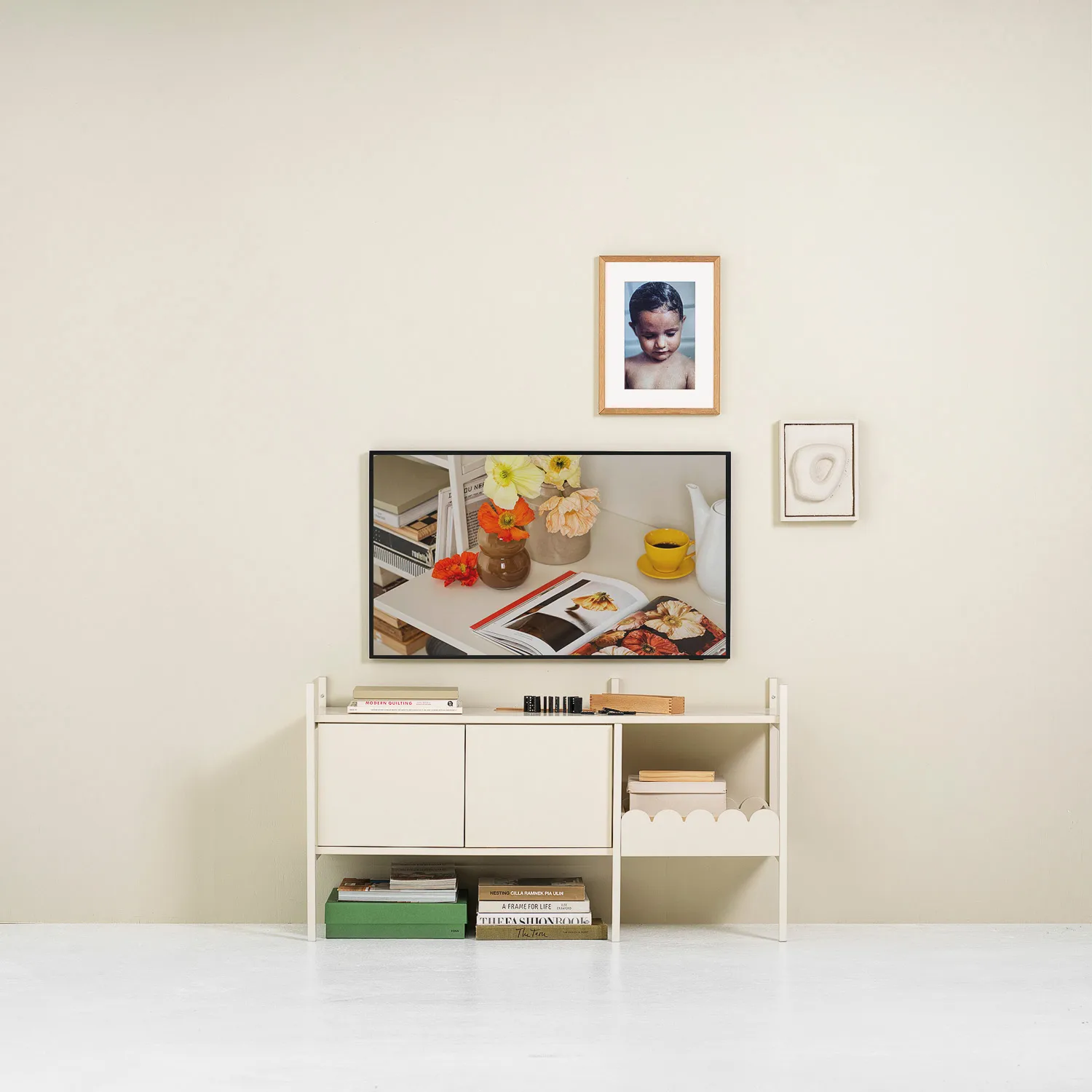 Portal szafka RTV 123 cm - Off-white,  TÔNN furniture