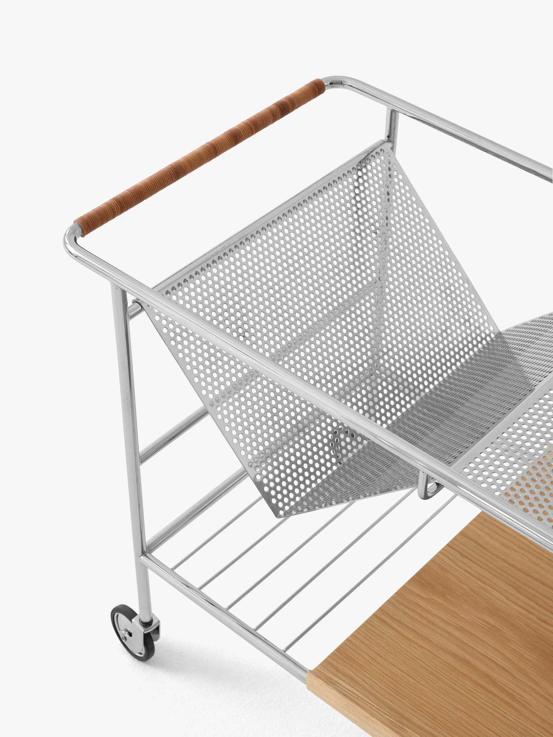 Barek na kółkach Alima dąb lakierowany, Chrom & lakierowany dąb &Tradition