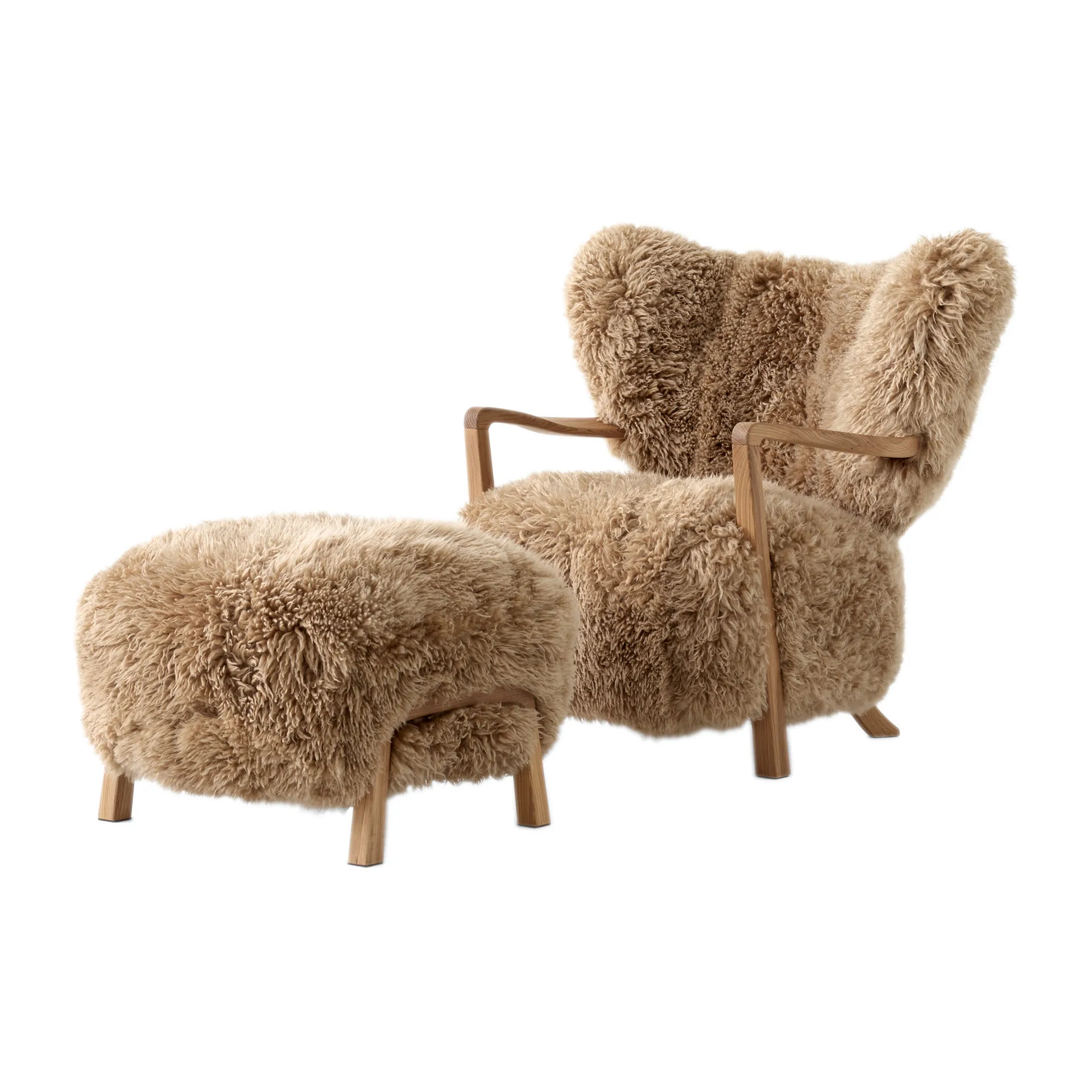 Fotel Wulff Lounge Chair ATD2 z pufą ATD3, Dąb olejowany- Sheepskin honey &Tradition