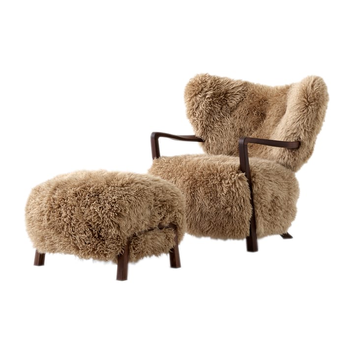 Fotel Wulff Lounge Chair ATD2 z pufą ATD3 - Orzech olejowany- Sheepskin honey  - &Tradition