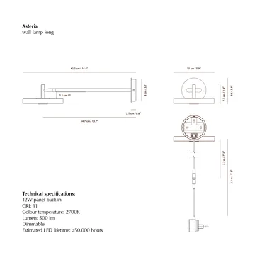Lampa ścienna Asteria Wall - Long, Black-chrome - Umage