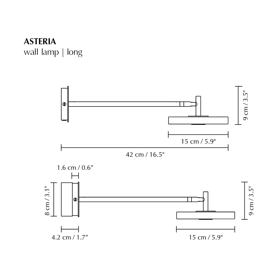 Lampa ścienna Asteria Wall, Long, Polished steel Umage