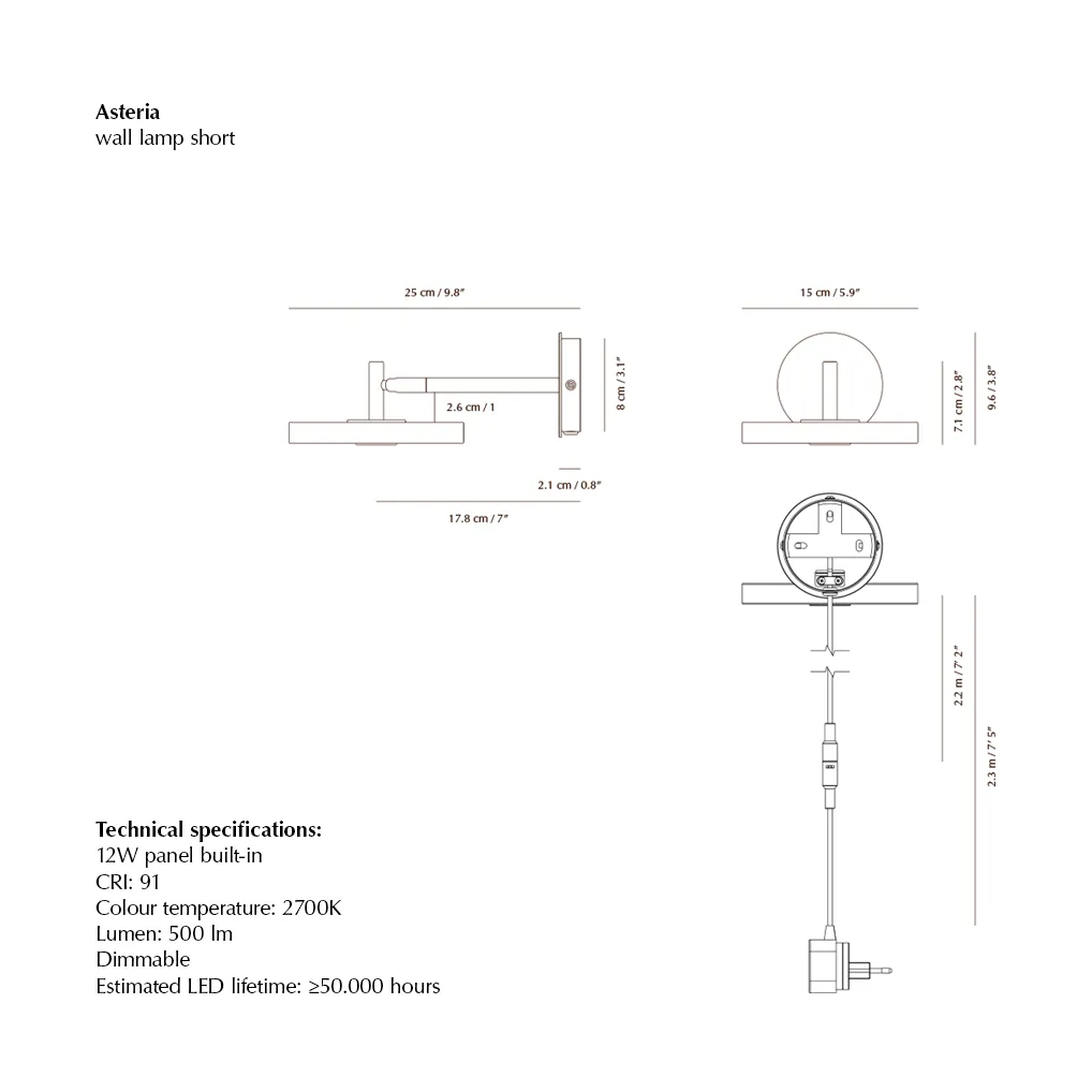 Lampa ścienna Asteria Wall, Short, Nuance rose-chrome Umage