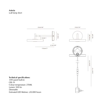 Lampa ścienna Asteria Wall - Short, Pearl white-chrome - Umage