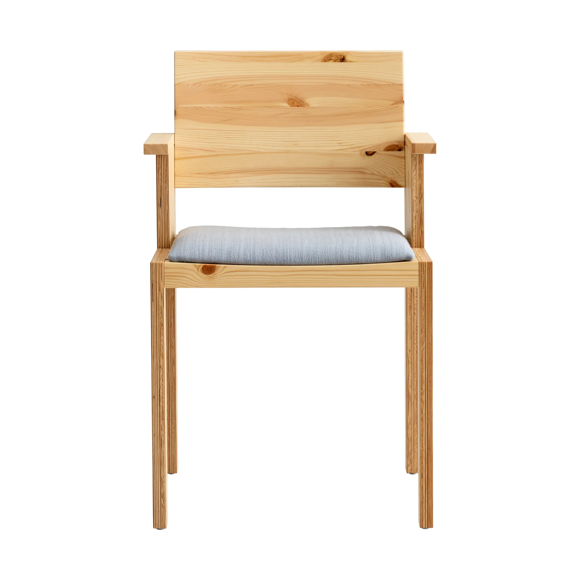 Krzesło z podłokietnikami 016 Maasto Dining Armchair, Sosna olejowana i woskowana, matowe, siedzisko tapicerowane na szaro Vaarnii