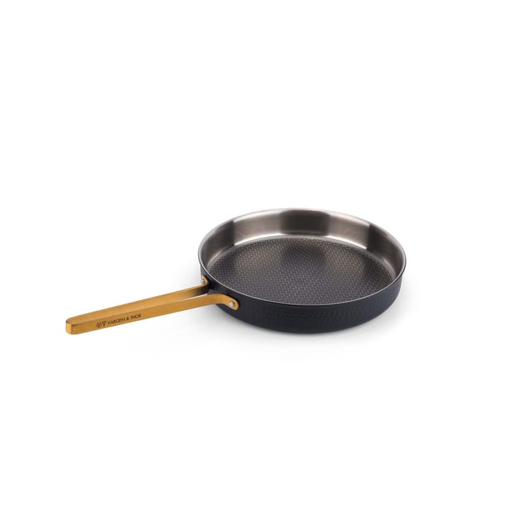 Czarna młotkowana patelnia traktorowa Arvet z pokrywą, Model X2, Ø28 cm Vargen & Thor