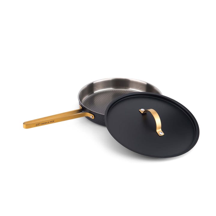 Czarna młotkowana patelnia traktorowa Arvet z pokrywą, Model X2, Ø28 cm Vargen & Thor