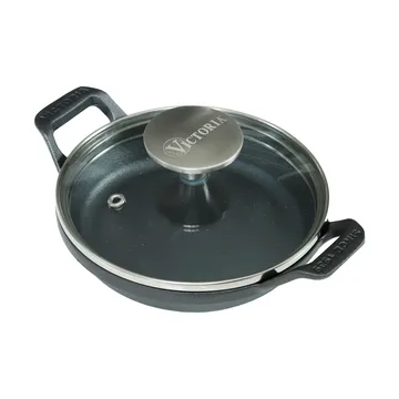Mini okrągły garnek z pokrywką szklaną, emaliowany żeliwny - Ø14 cm - Victoria