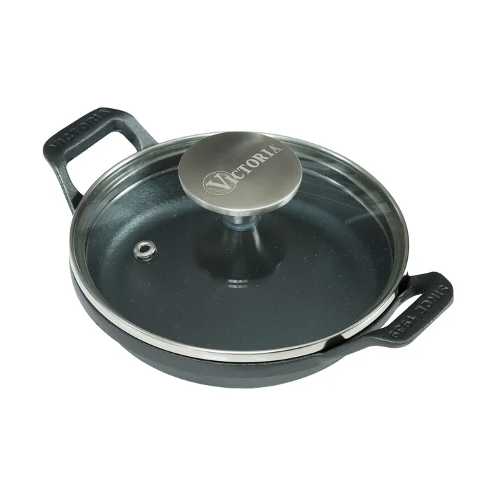 Mini okrągły garnek z pokrywką szklaną, emaliowany żeliwny - Ø14 cm - Victoria