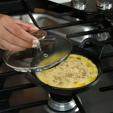 Mini okrągły garnek z pokrywką szklaną, emaliowany żeliwny - Ø14 cm - Victoria