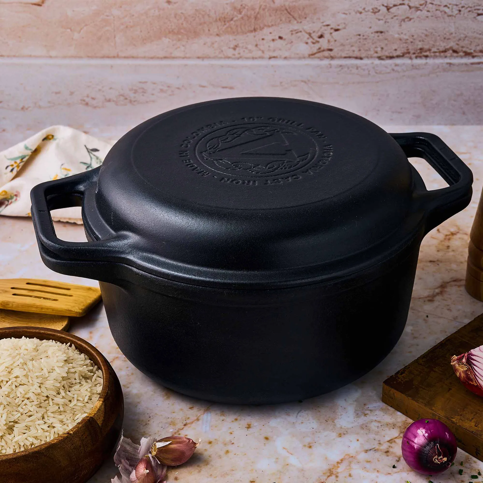 Zestaw naczyń żeliwnych Combo Cooker, garnek i patelnia, 2-częściowy, Czarny Victoria