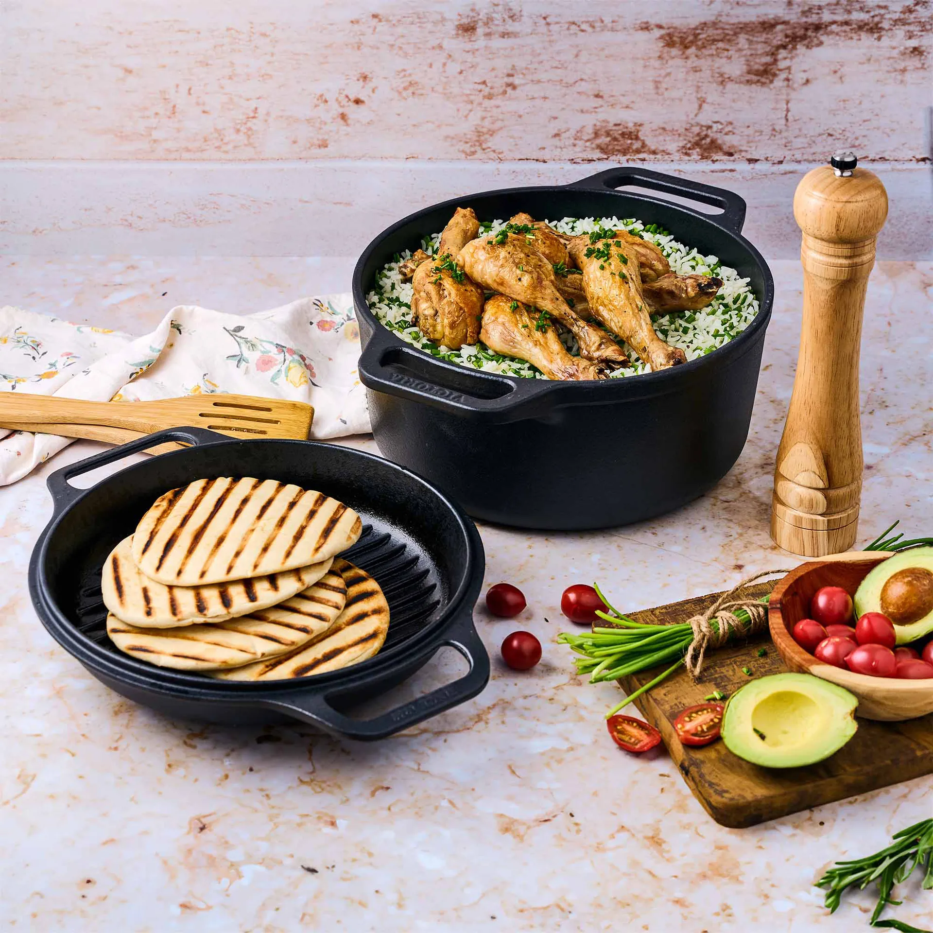 Zestaw naczyń żeliwnych Combo Cooker, garnek i patelnia, 2-częściowy, Czarny Victoria