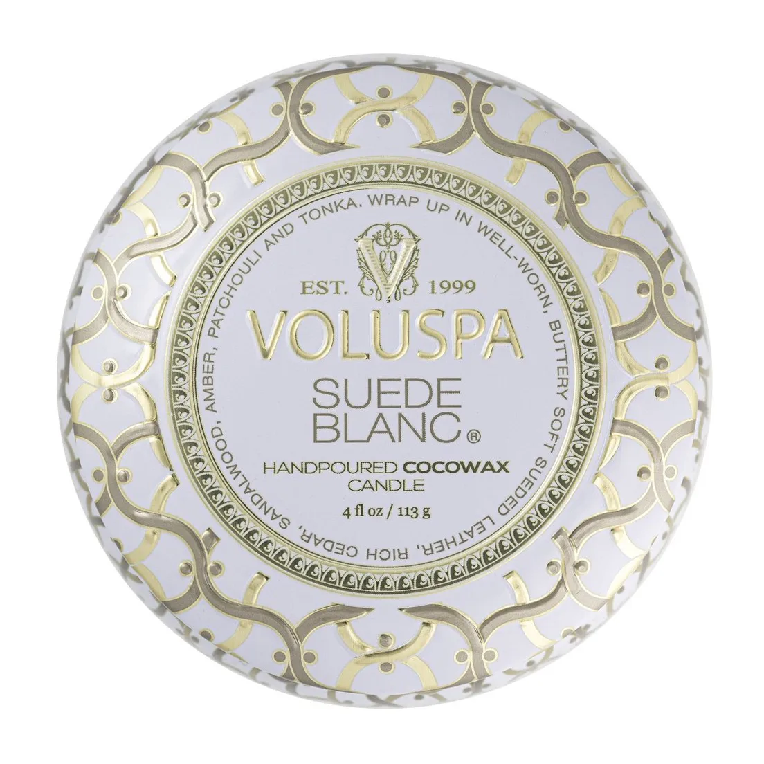 Maison Blanc Mini Tin świeca zapachowa 25 godz., Biały zamsz Voluspa