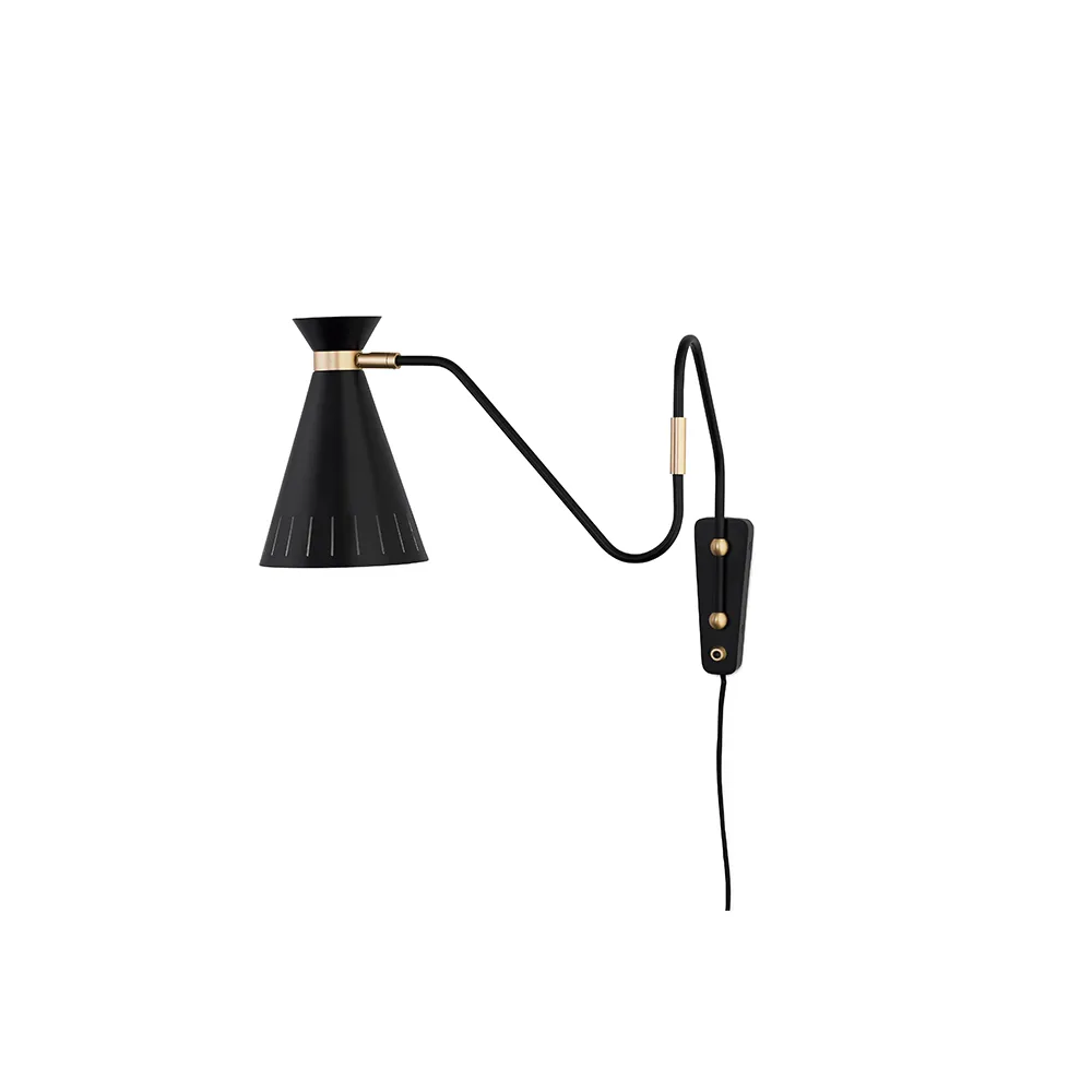 Cone lampa ścienna, black noir, mosiężne detale Warm Nordic