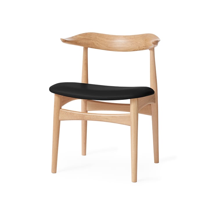 Cow Horn krzesło - czarna skóra, podstawa z białego olejowanego dębu - Warm Nordic