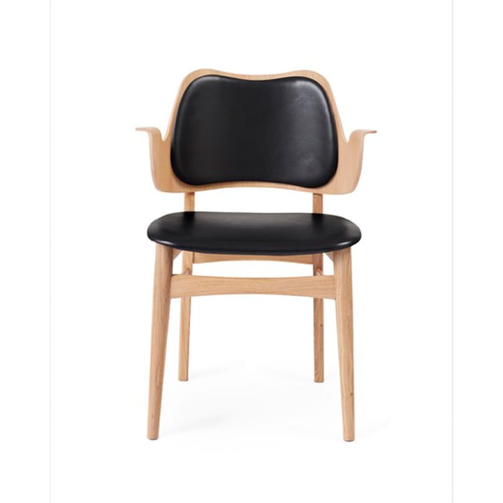 Gesture krzesło, tapicerowane siedzisko i oparcie - Skórzany prescott 207 black, podstawa dąb biały olejowany, siedzisko tapicerowane, oparcie tapicerowane - Warm Nordic