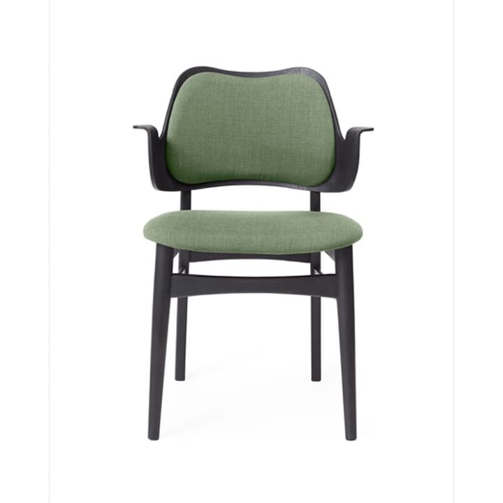 Gesture krzesło, tapicerowane siedzisko i oparcie - tkanina canwazon 926 sage green, czarny lakierowany stojak,oparcie tapicerowane - Warm Nordic